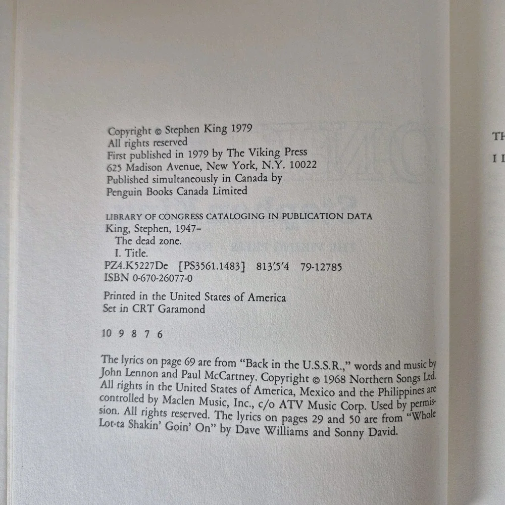Stephen King The Dead Zone Viking Press 1979 Hardcover‎ Book